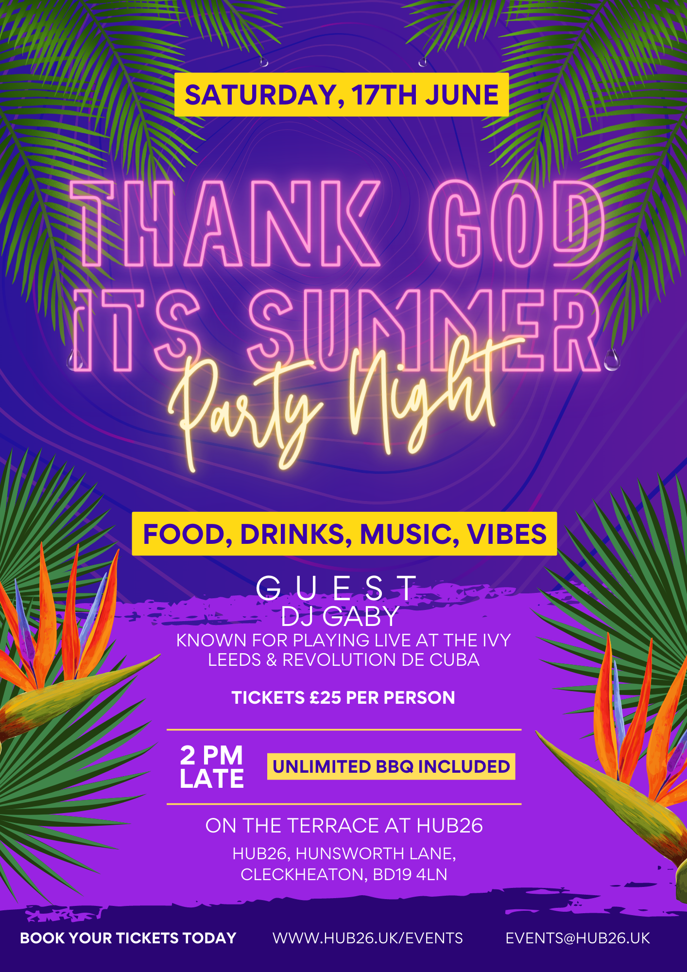 Blue Purple Tropical Summer Party Event Flyer